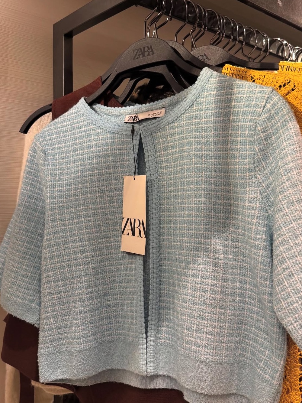 ZARA NWT Light Blue Stretchy short sleeve single button closure open Cardigan